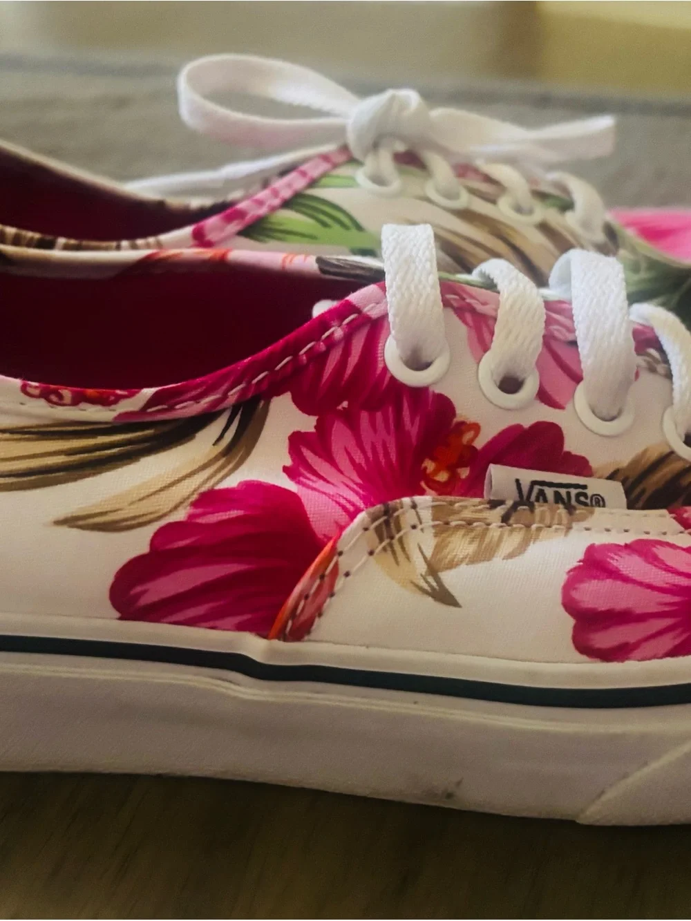 Vans Women's White Canvas Sneakers with Pink & Green Floral Print